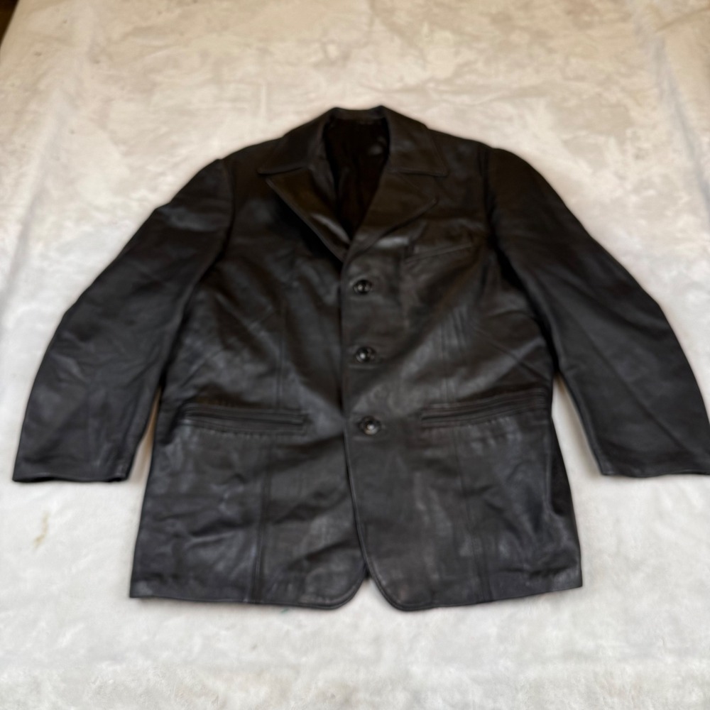 Impercuir Graulhet GVF Vintage French Black Leather Blazer Jacket Mens 44 Chest